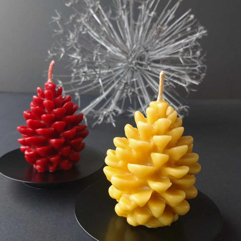 beeswax moulded candle - fir cone