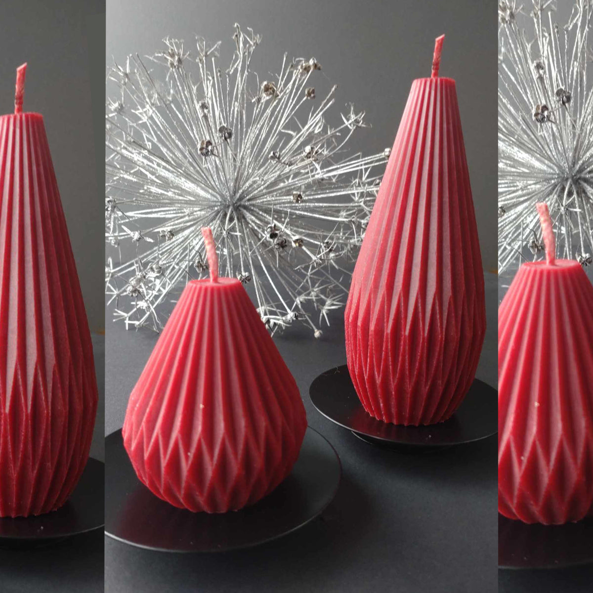 origami tear drop candle, red  beeswax