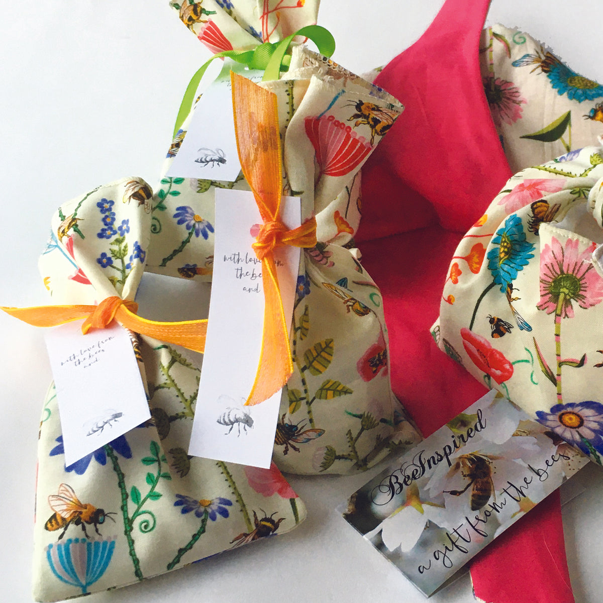 gift bag with bees and wildflowers