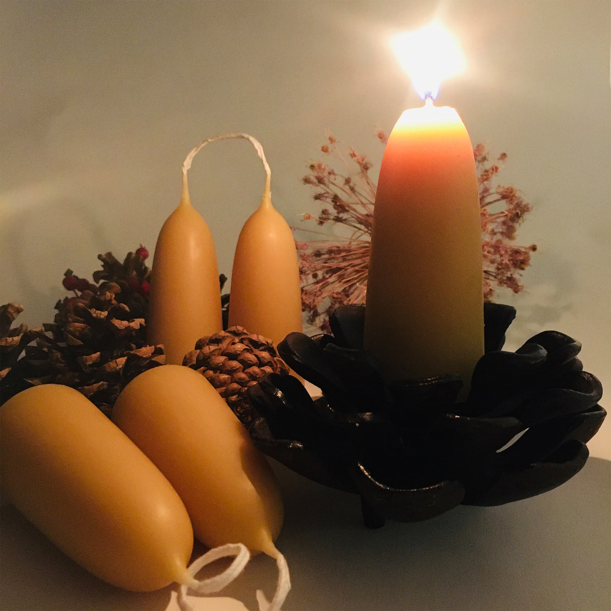 beeswax small stumpy candle dipped